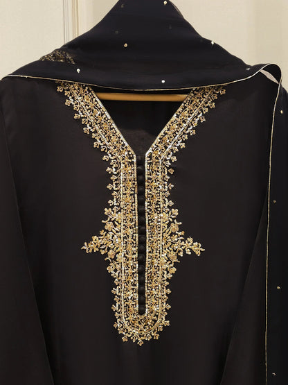 AGHANOOR 3 PIECE PURE SILK NET EMBROIDERED SUIT