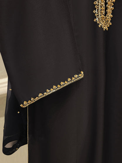 AGHANOOR 3 PIECE PURE SILK NET EMBROIDERED SUIT