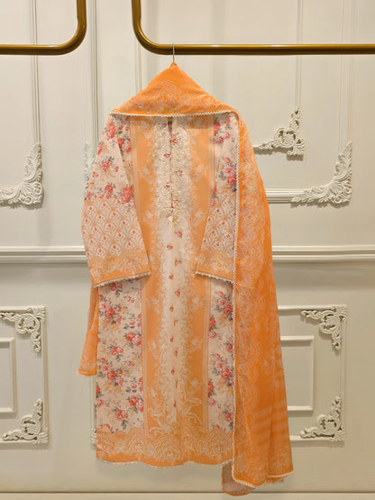 AGHANOOR EMBROIDERED LAWN SHIRT WITH CHIFFON DUPATTA