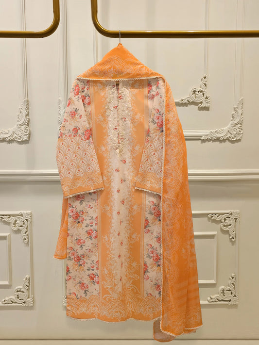 AGHANOOR EMBROIDERED LAWN SHIRT WITH CHIFFON DUPATTA