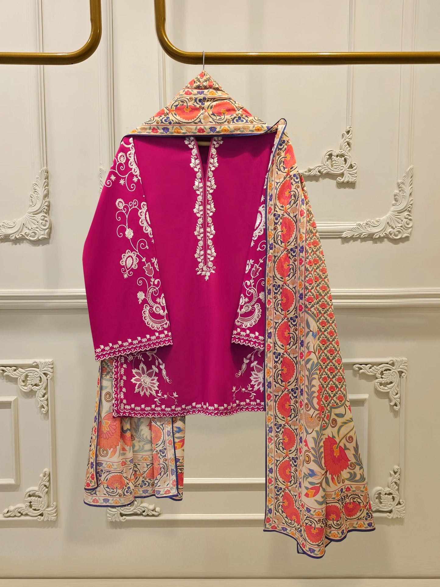 AGHANOOR PURE EMBROIDERED LAWN SHIRT WITH FARSHI SHALWAR