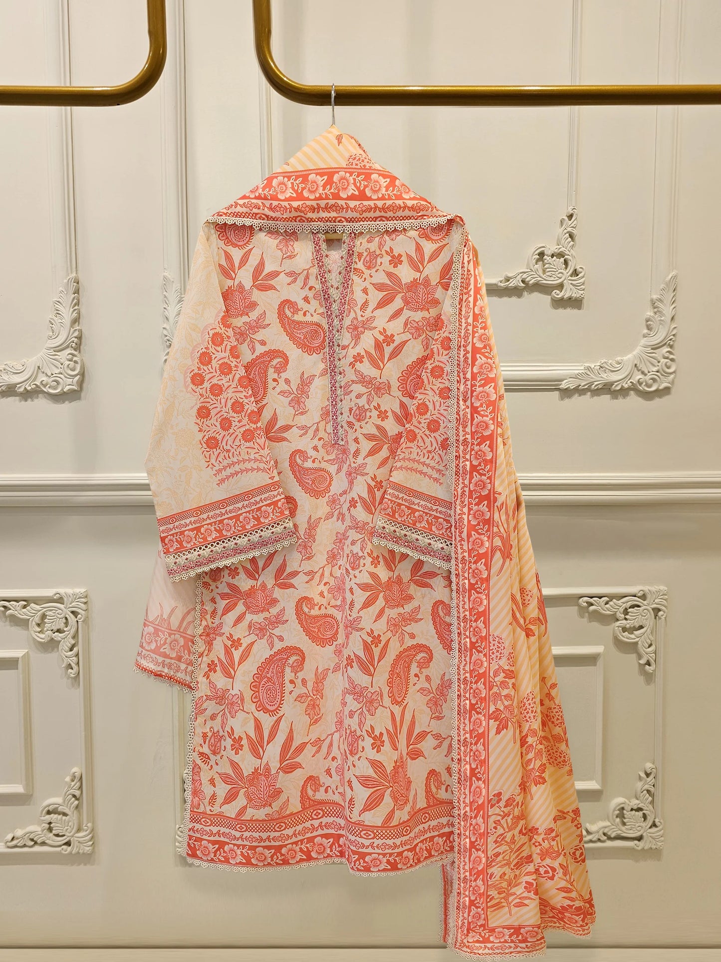 AGHANOOR PURE EMBROIDERED CAMBRIC LAWN SHIRT, PANT & SILK DUPATTA