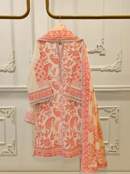 AGHANOOR PURE EMBROIDERED CAMBRIC LAWN SHIRT, PANT & SILK DUPATTA