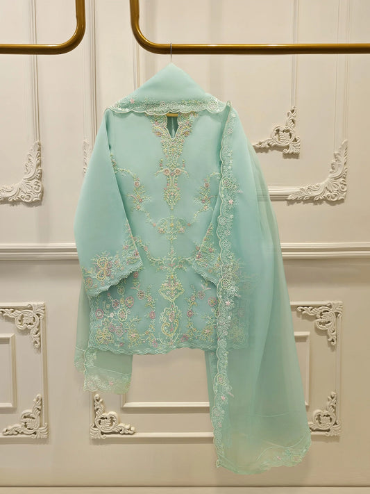 Aghanoor Heavily Embroidered Organza 3 Piece Suit