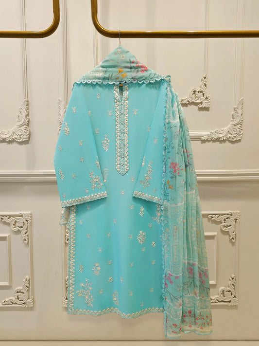 AGHANOOR EMBROIDERED LAWN SHIRT,PANT & CHIFFON DUPATTA