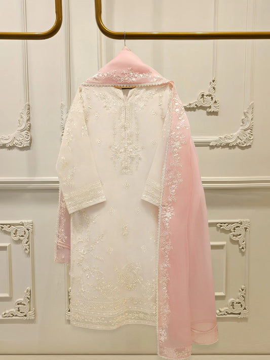 Aghanoor Heavily Embroidered Organza 3 Piece Suit