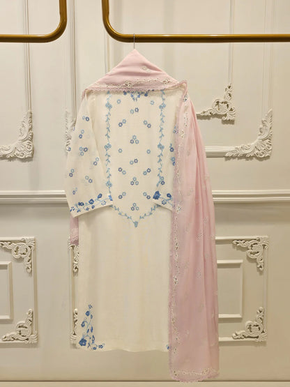 AGHANOOR COTTON NET 3 PIECE EMB SUIT