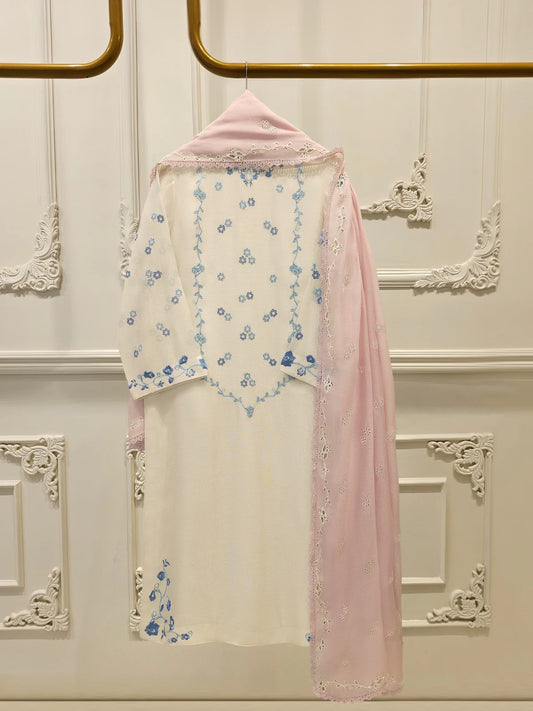 AGHANOOR COTTON NET 3 PIECE EMB SUIT
