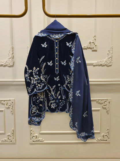 Aghanoor Velvet Embroidered 3 Piece Suit