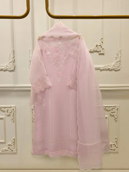 Aghanoor Pure Embroidered Organza 3 Piece Suit- Pink