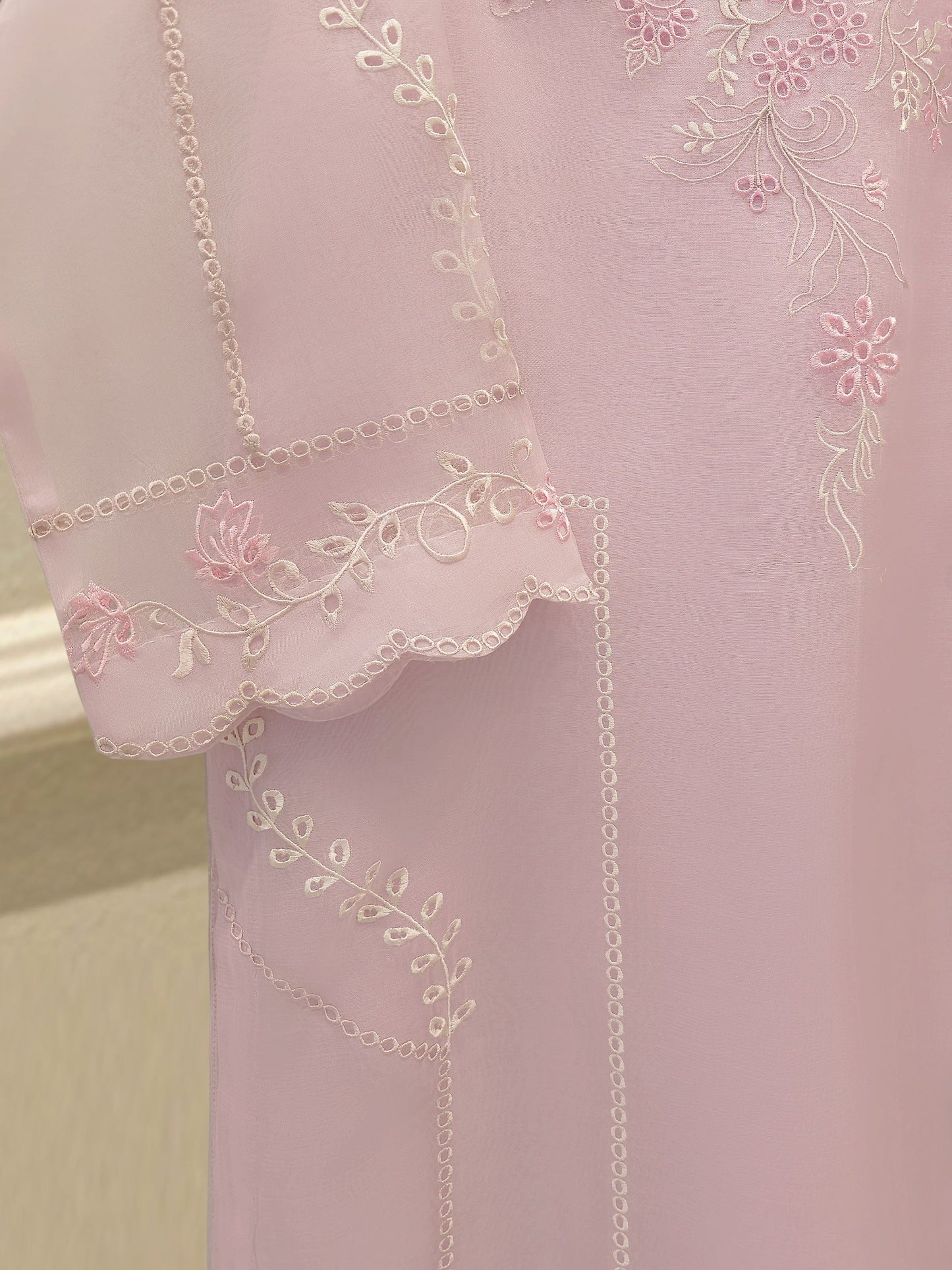 Aghanoor Pure Embroidered Organza 3 Piece Suit- Pink