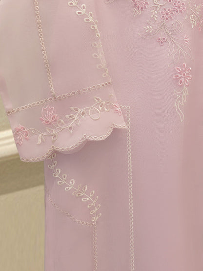 Aghanoor Pure Embroidered Organza 3 Piece Suit- Pink