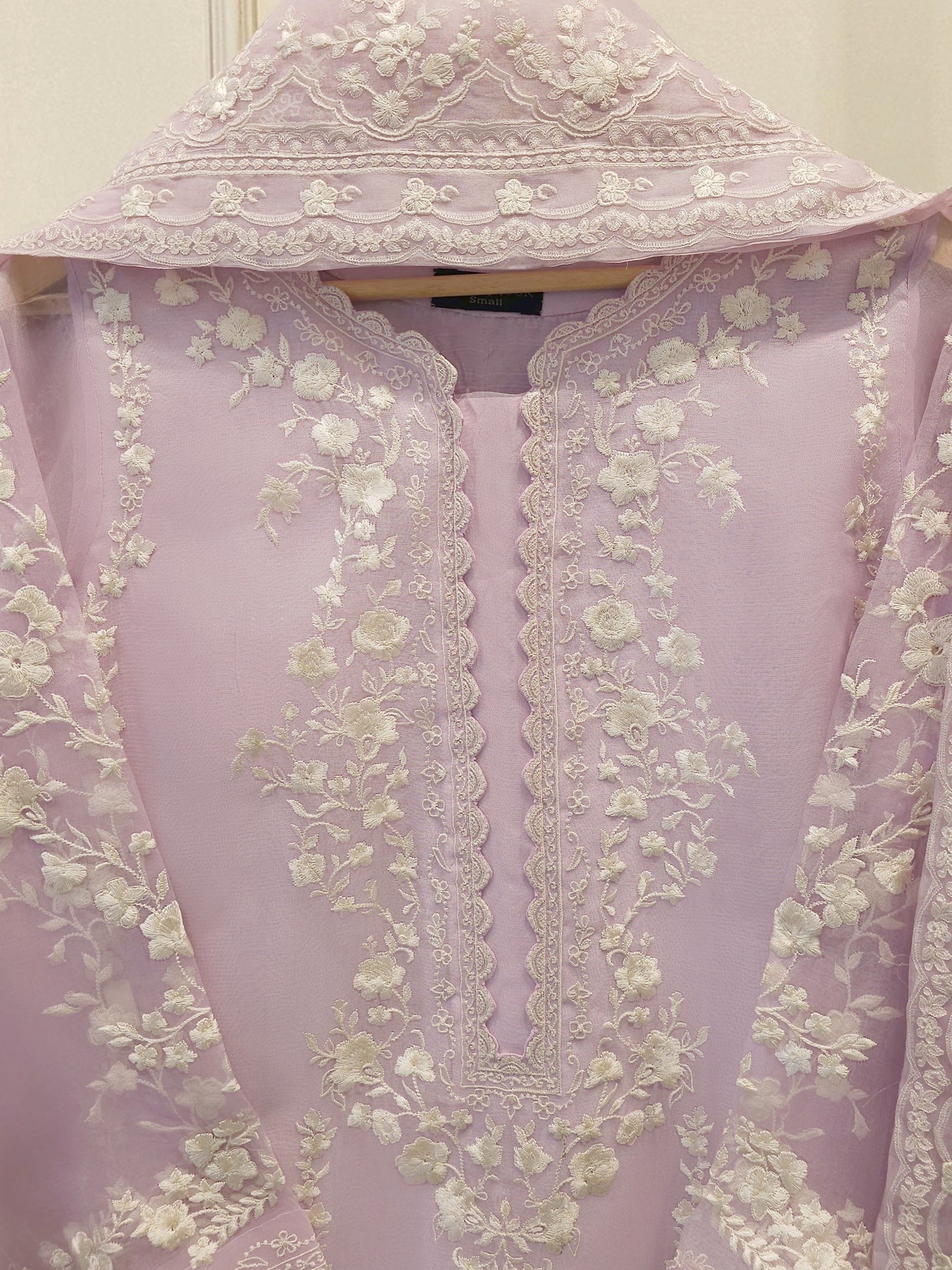 Aghanoor Embroidered Organza 3 Piece Suit-Lilac