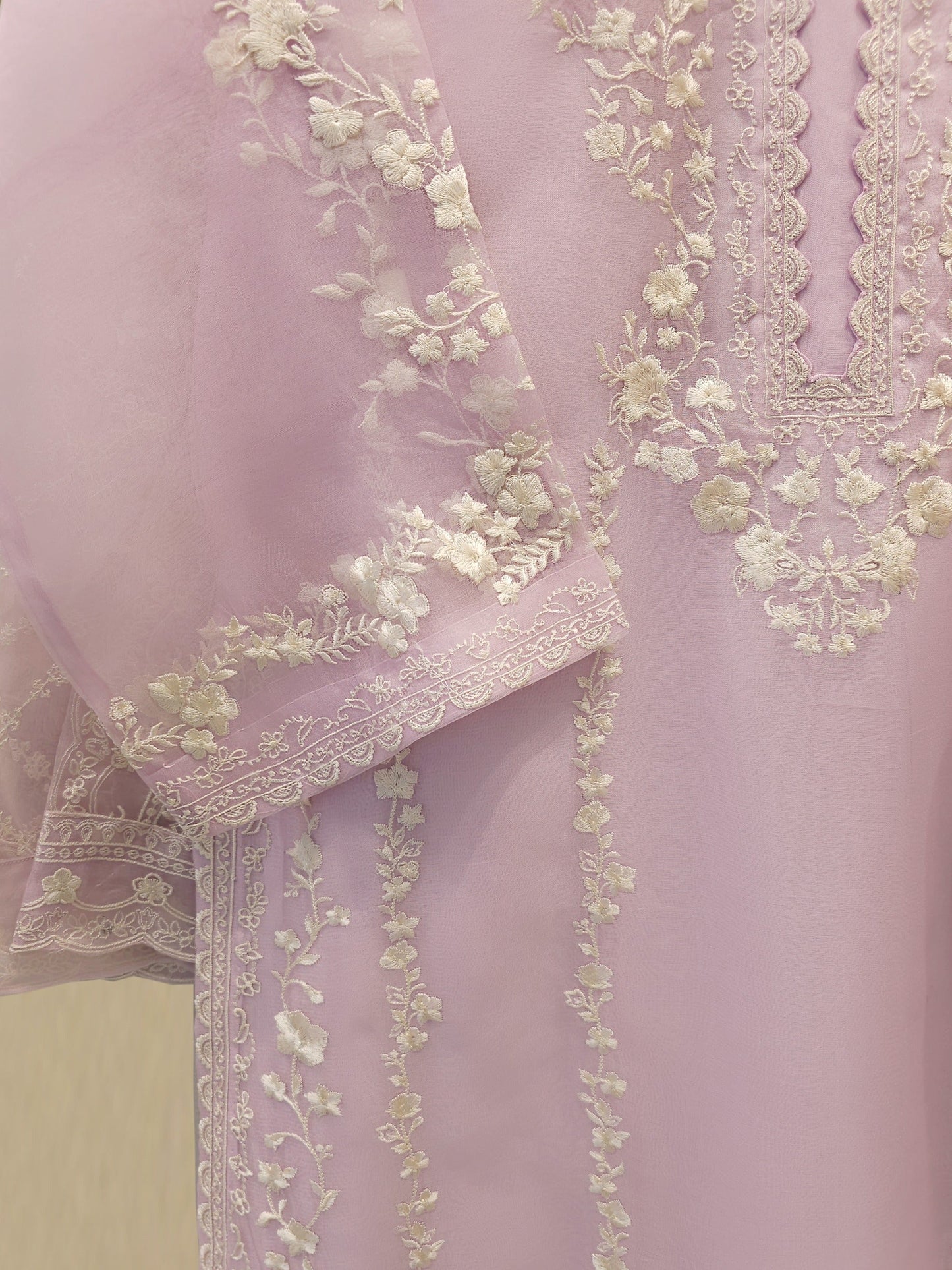 Aghanoor Embroidered Organza 3 Piece Suit-Lilac