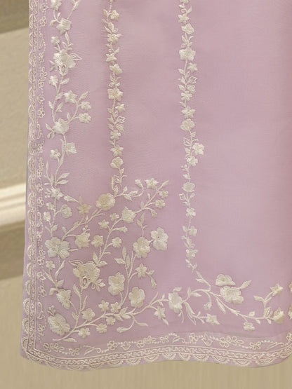 Aghanoor Embroidered Organza 3 Piece Suit-Lilac