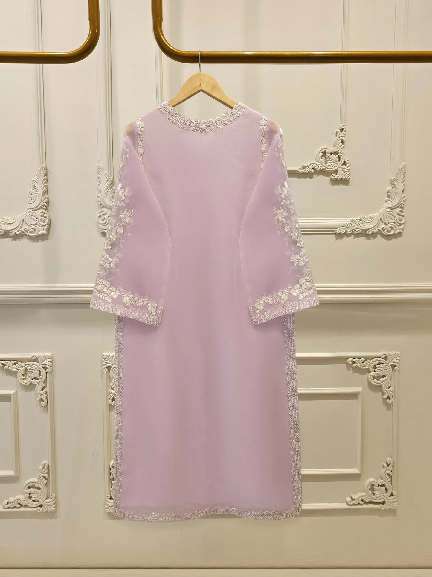Aghanoor Embroidered Organza 3 Piece Suit-Lilac