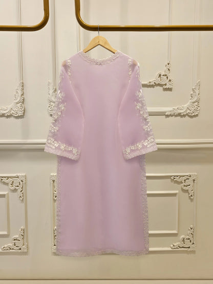 Aghanoor Embroidered Organza 3 Piece Suit-Lilac