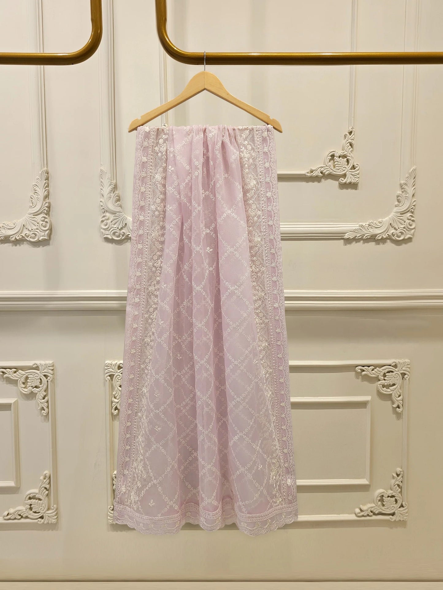 Aghanoor Embroidered Organza 3 Piece Suit-Lilac