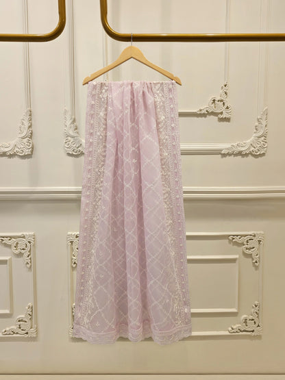 Aghanoor Embroidered Organza 3 Piece Suit-Lilac