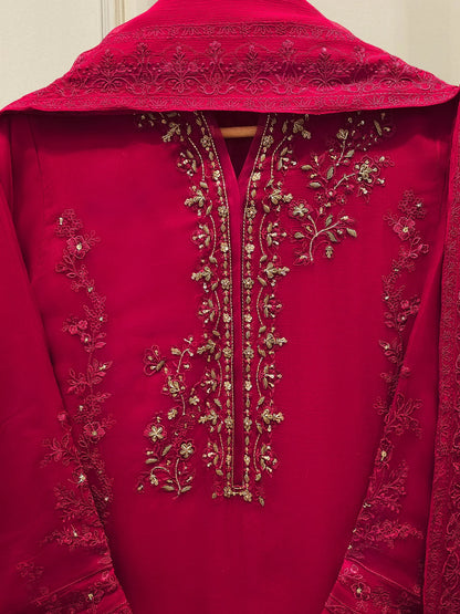 AGHANOOR EMBROIDERED CHIFFON 3 PIECE SUIT