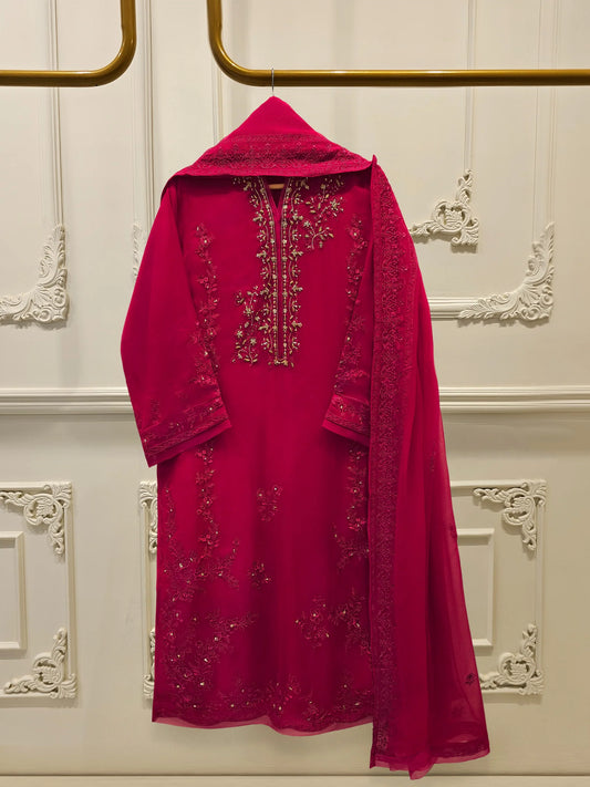 AGHANOOR EMBROIDERED CHIFFON 3 PIECE SUIT