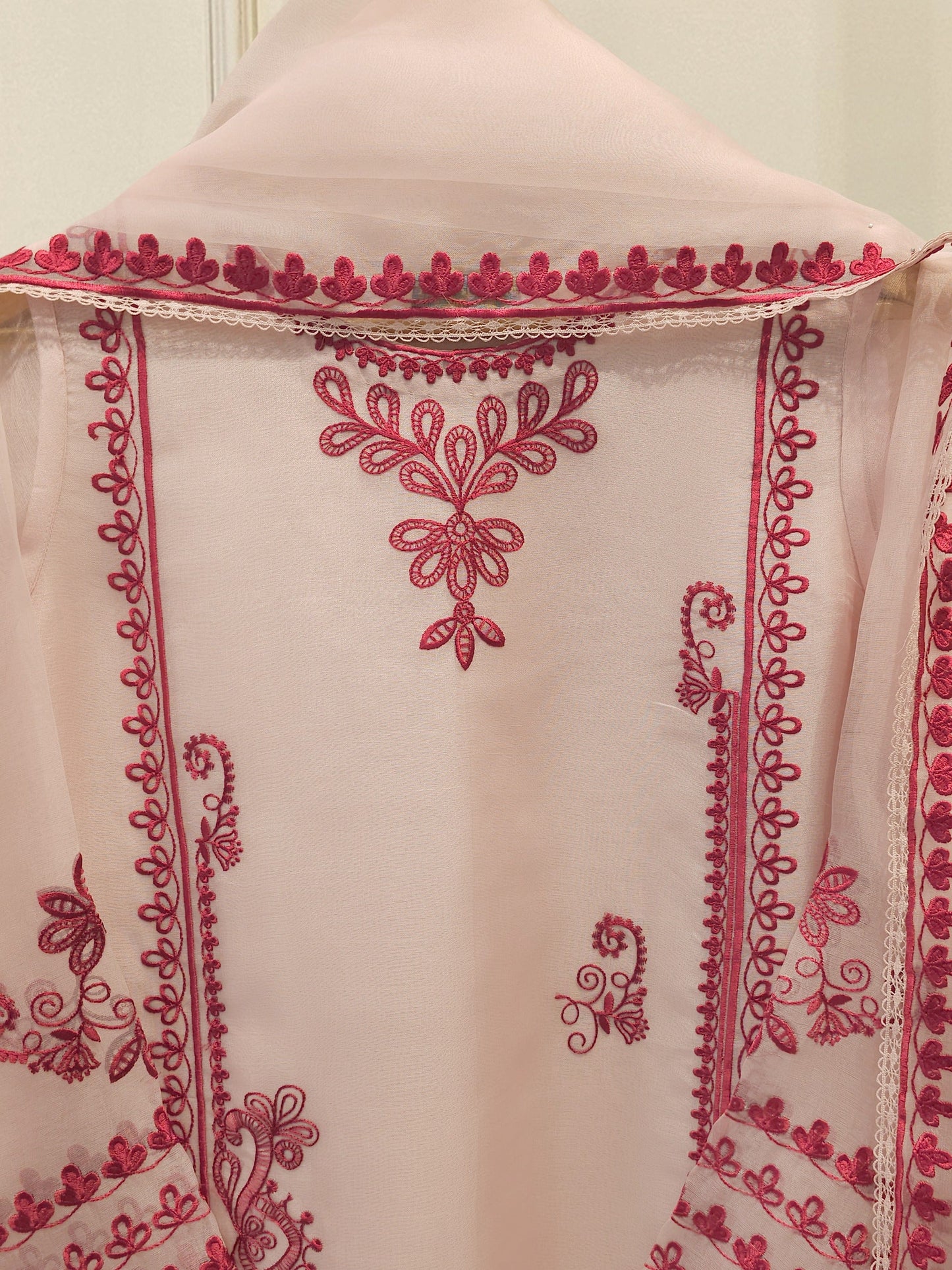 Aghanoor Heavily Embroidered Organza 3 Piece-Pink