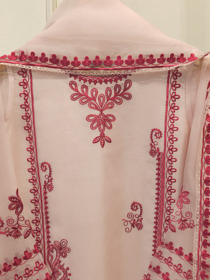 Aghanoor Heavily Embroidered Organza 3 Piece-Pink