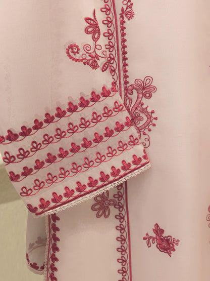 Aghanoor Heavily Embroidered Organza 3 Piece-Pink