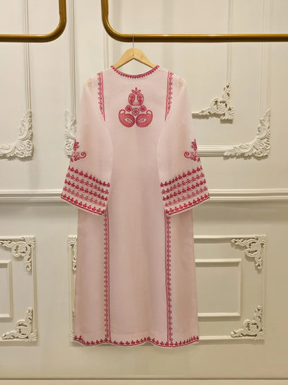 Aghanoor Heavily Embroidered Organza 3 Piece-Pink