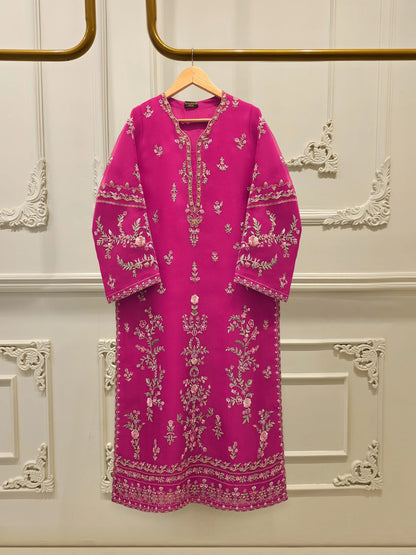 Aghanoor Embroidered Hot Pink Organza Shirt & Silk Trousers
