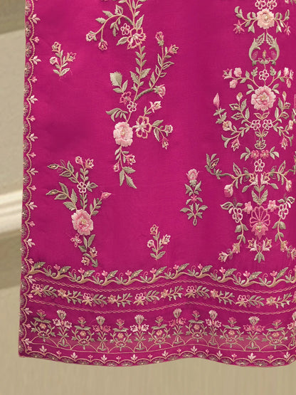 Aghanoor Embroidered Hot Pink Organza Shirt & Silk Trousers