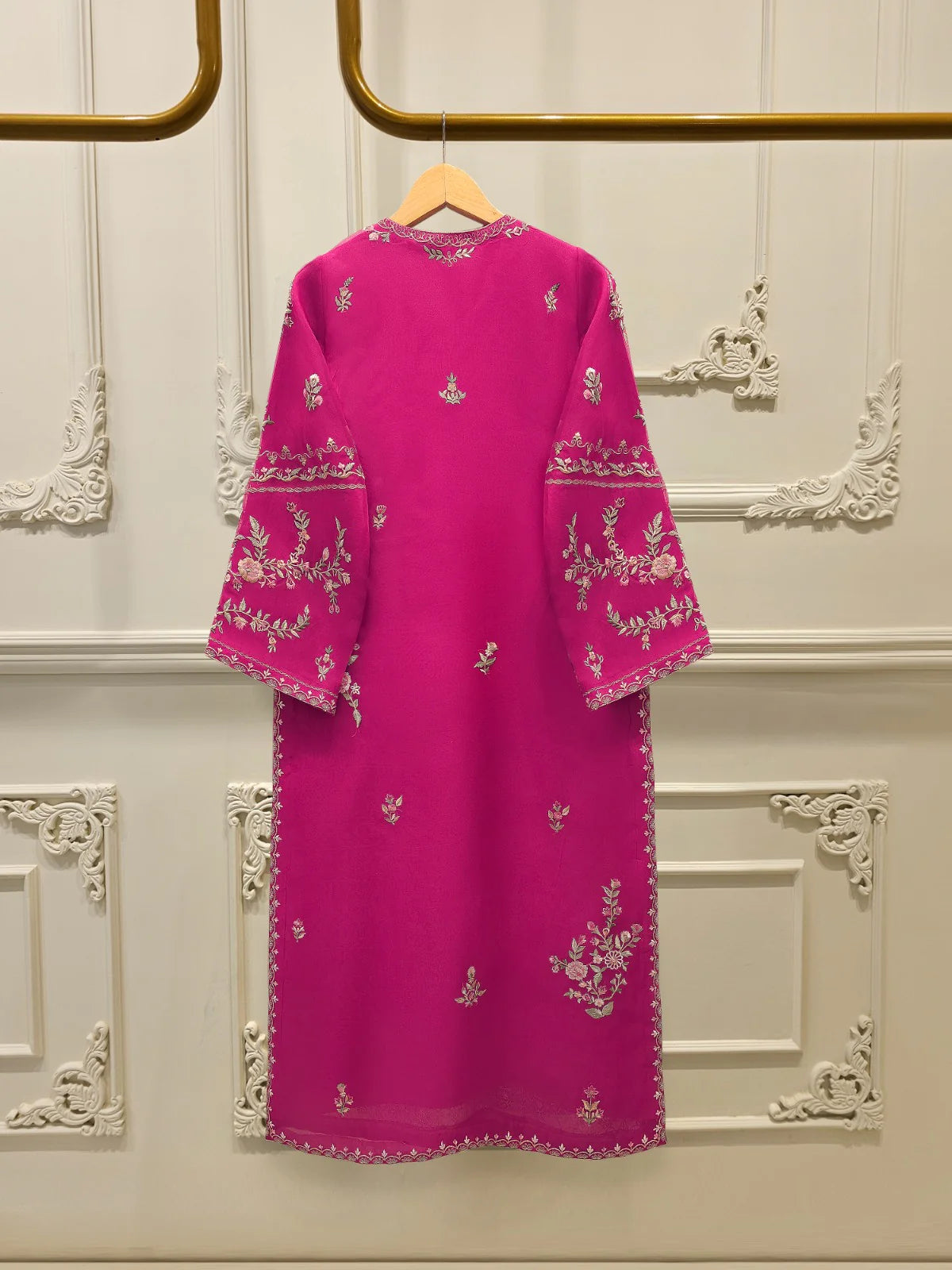 Aghanoor Embroidered Hot Pink Organza Shirt & Silk Trousers