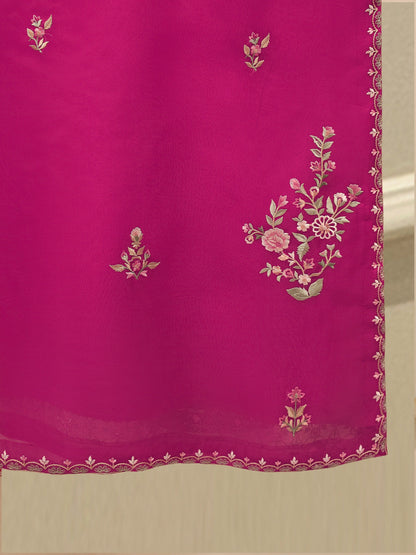 Aghanoor Embroidered Hot Pink Organza Shirt & Silk Trousers