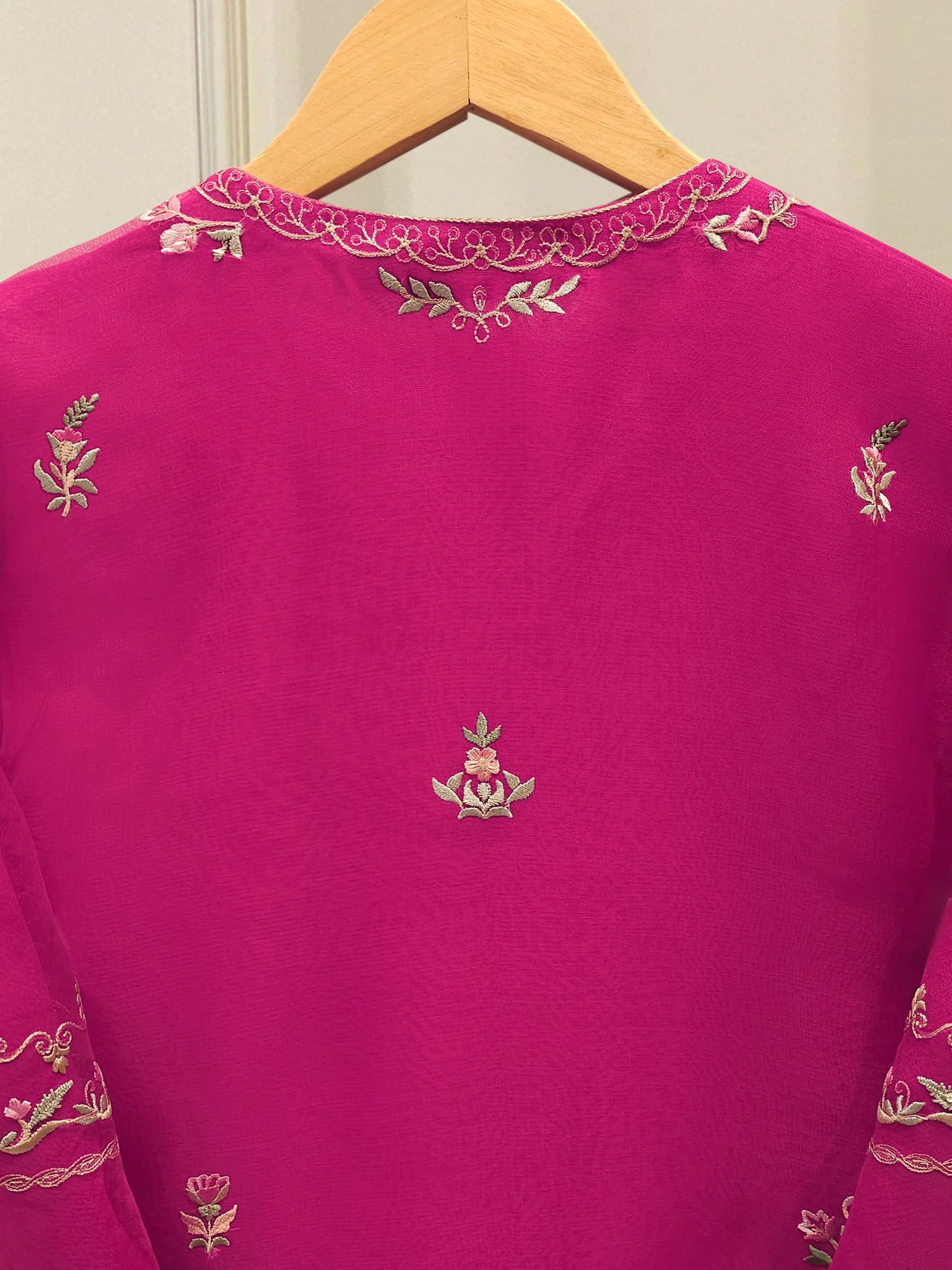 Aghanoor Embroidered Hot Pink Organza Shirt & Silk Trousers
