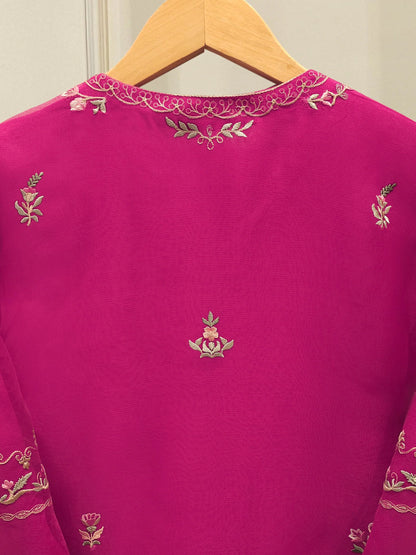 Aghanoor Embroidered Hot Pink Organza Shirt & Silk Trousers