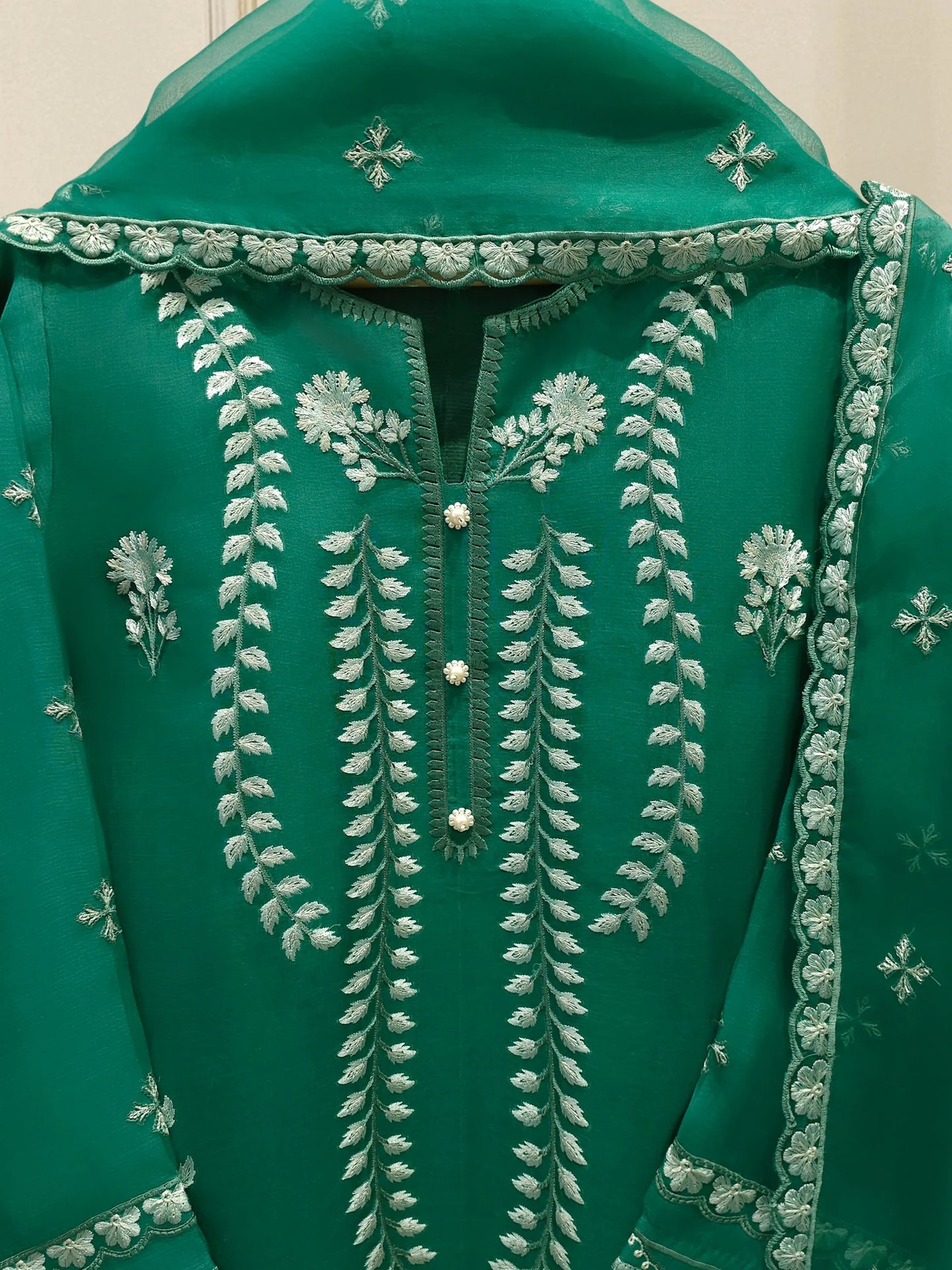 Aghanoor Heavily Embroidered Organza 2 Piece Suit