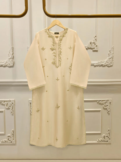 Aghanoor Embroidered Off-white Gold 3 Piece Suit