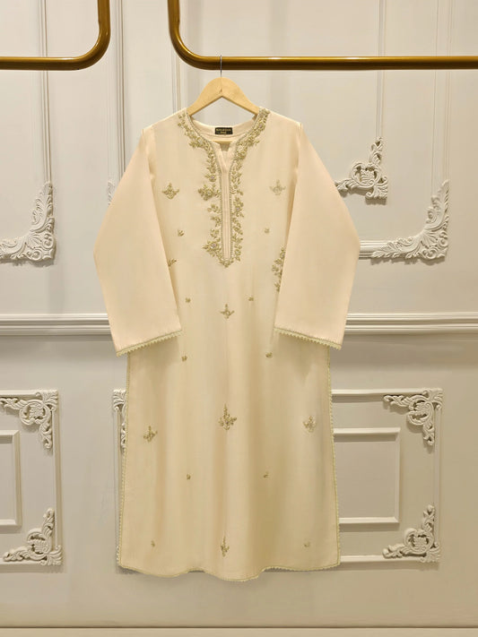 Aghanoor Embroidered Off-white Gold 3 Piece Suit