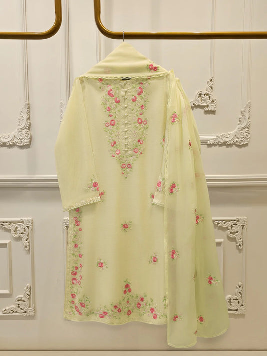 Aghanoor Embroidered Cotton Net 3 Piece with Chiffon Dupatta