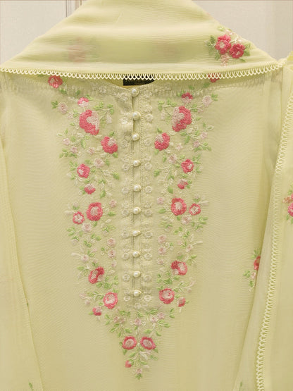 Aghanoor Embroidered Cotton Net 3 Piece with Chiffon Dupatta