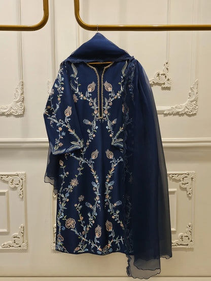 Aghanoor Heavily Embroidered Kkaadi Silk 3 Piece Suit