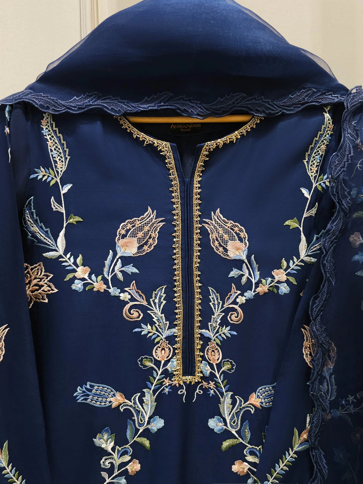Aghanoor Heavily Embroidered Kkaadi Silk 3 Piece Suit