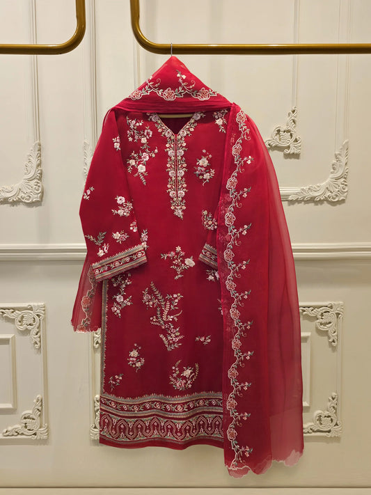 Aghanoor Heavily Embroidered Organza 3 Piece