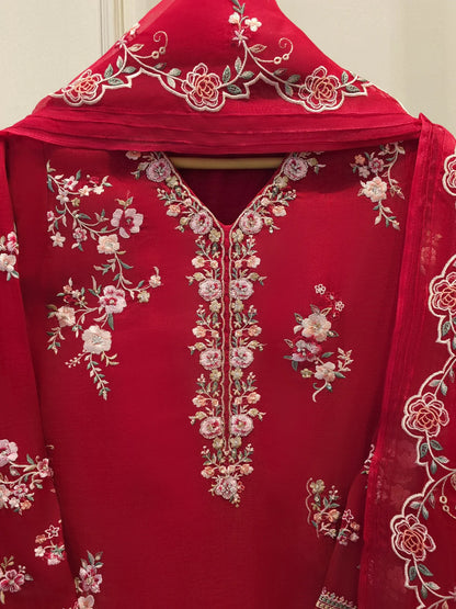 Aghanoor Heavily Embroidered Organza 3 Piece