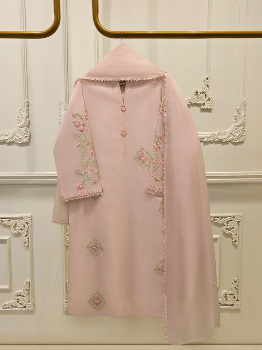 Aghanoor Embroidered Khadii Silk 3 Piece-Baby Pink