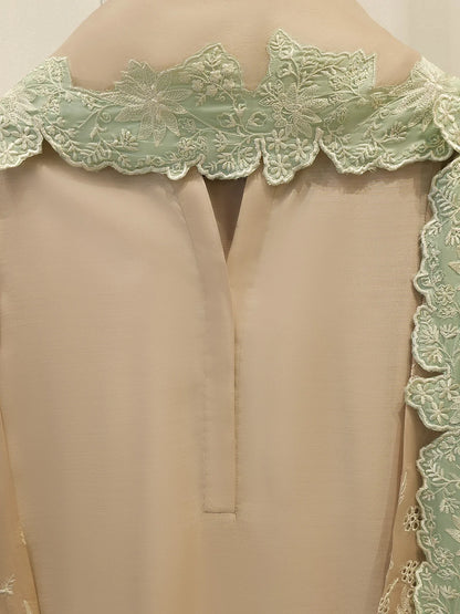 Aghanoor Embroidered Pure Khaadi Silk 3 Piece-Beige