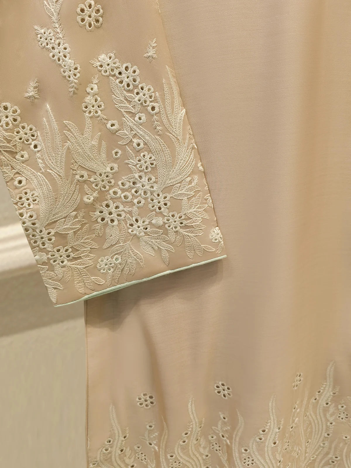 Aghanoor Embroidered Pure Khaadi Silk 3 Piece-Beige