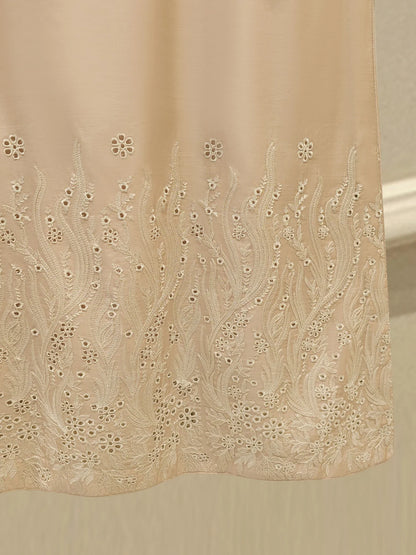 Aghanoor Embroidered Pure Khaadi Silk 3 Piece-Beige