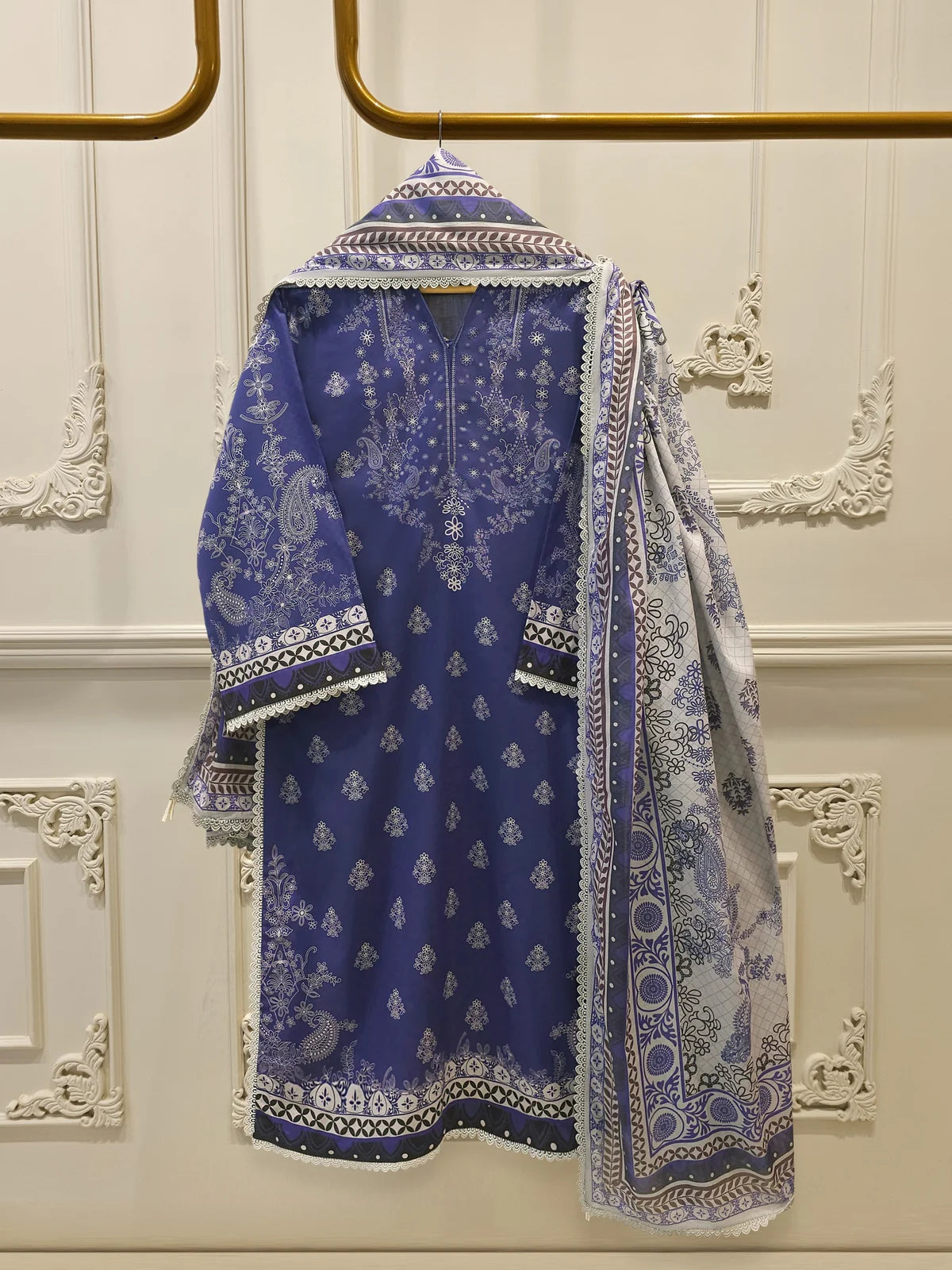 AGHANOOR PRINTED LAWN SHIRT & LAWN DUPATTA-Blue