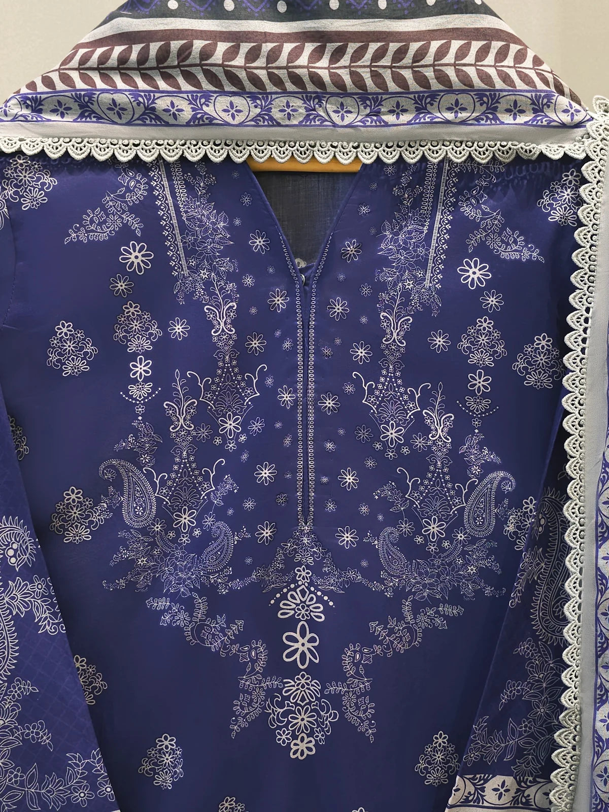 AGHANOOR PRINTED LAWN SHIRT & LAWN DUPATTA-Blue